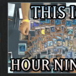 Yugioh tournament stream, with both players clearly tired on webcams, with an absurd number of tearlament cards on the table