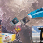 Handheld vacuum cleaner over a Battles of Legend: Monster Mayhem set, sucking in Primite and Starlight Rare cards